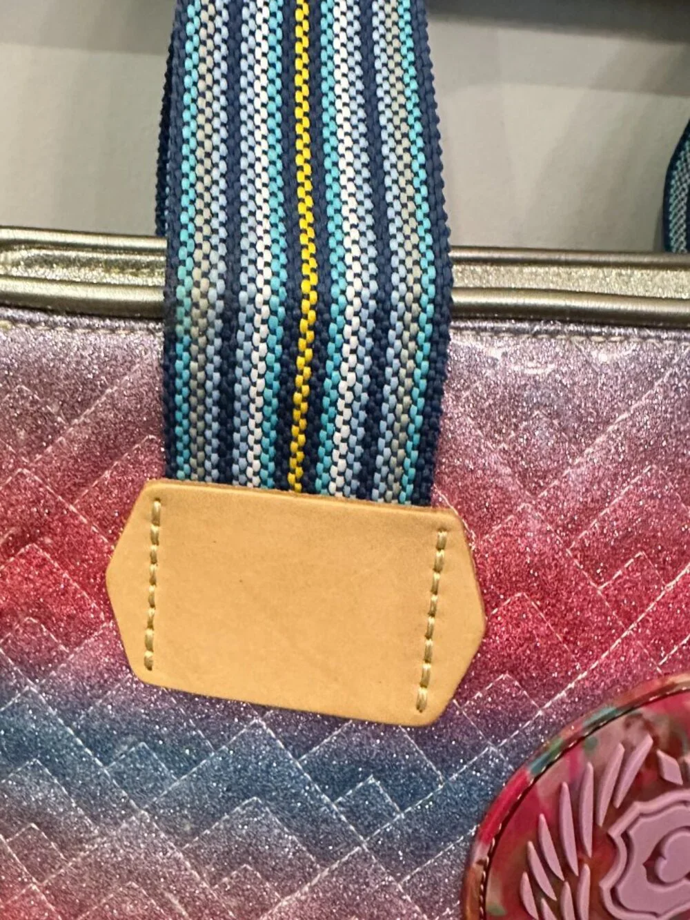 Consuela Nico Classic Tote Pink Blue Quilted Glitter Bag 13